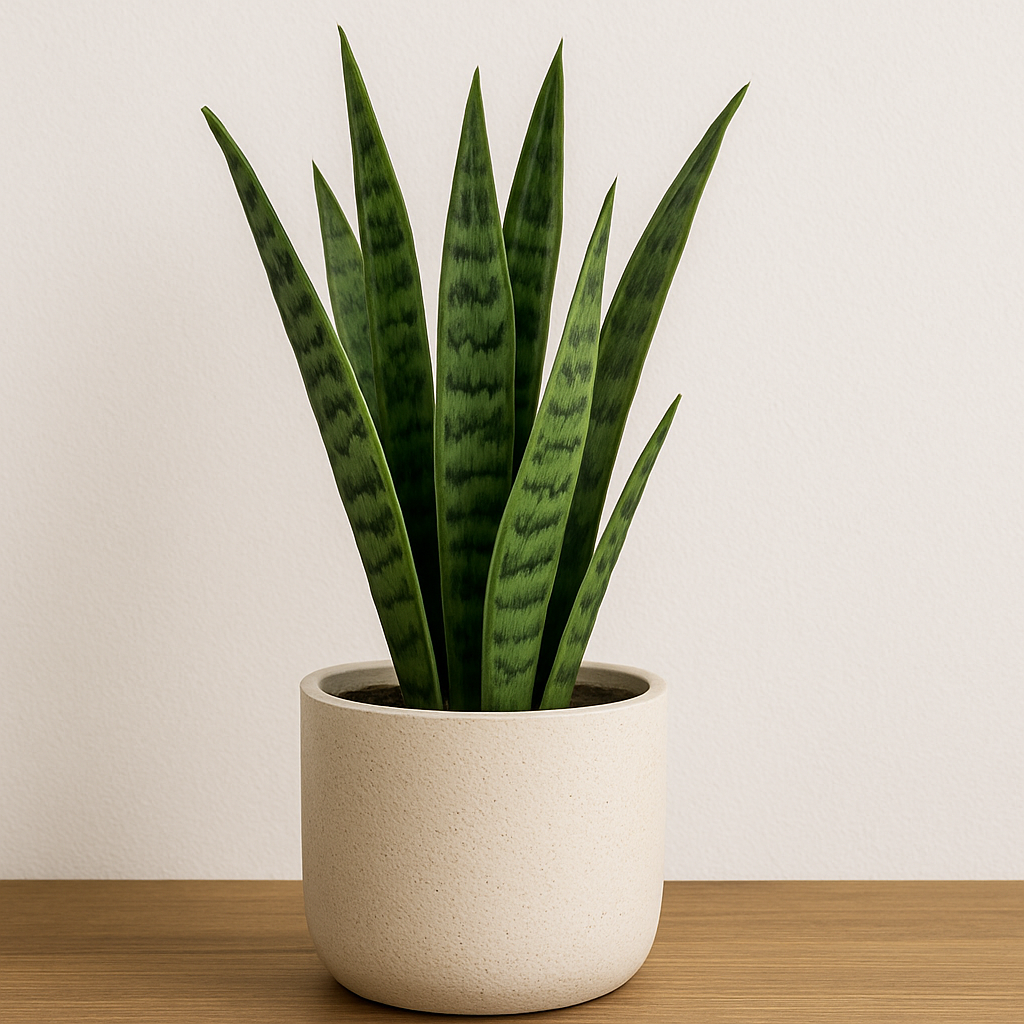 Evergreen Snake Plant in Ivory Ceramic Pot